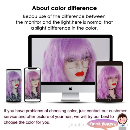 Prmmonre Short Wavy Wig with Flat Bangs 14" Light Purple Synthetic Natural Hair Heat Resistant Fiber Cosplay Wig for Women